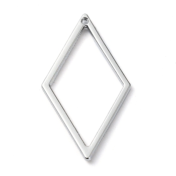Rack Plating Alloy Pendants, Rhombus, Platinum, 33x18.5x1.5mm, Hole: 0.8mm