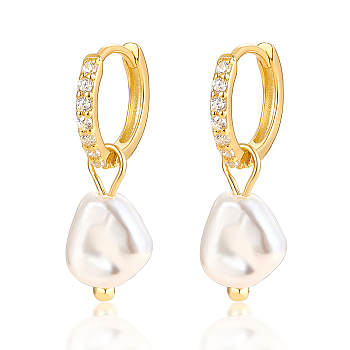 S925 Silver Freshwater Pearl Ear Clips, Baroque Cute Daily Hoop Earrings for Women