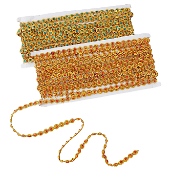 2 Cards 2 Colors PVC Plastis Flower Link Chains, Soldered, with Card Paper, Mixed Color, 14x3.5mm, about 29.53 Feet(9m)/Card, 1 card/color