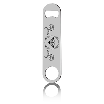 430 Stainless Steel Bottle Openers, Laser Cut, Rectangle, Bee Pattern, Bees, 178x40x2mm
