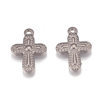 304 Stainless Steel Pendant, Cross, Stainless Steel Color, 19x13x3mm, Hole: 2mm