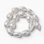 Shell Pearl Beads Strands, teardrop, Seashell Color, 26~27x17~18.5mm, Hole: 0.8mm, about 15pcs/strand, 15.3 inch(39cm)(BSHE-O018-06)