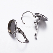 304 Stainless Steel Leverback Earring Findings, Flat Round, Stainless Steel Color, 23~26x14x2mm, Pin: 1mm(X-STAS-K146-042-12mm)