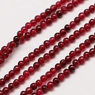 Natural White Jade Round Bead Strands, Dyed, Dark Red, 3mm, Hole: 0.8mm, about 110pcs/strand, 15~15.5 inch(G-A130-3mm-F01)