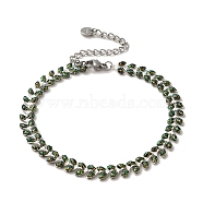 Brass Enamel Link Cobs Chains Bracelets with Paillettes for Women, Platinum, 9-7/8 inch(25.1cm)(BJEW-L685-07P)