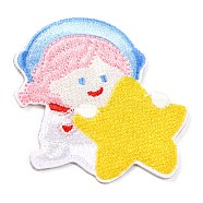 Computerized Embroidery Cloth Self Adhesive Patches, Stick On Patch, Costume Accessories, Appliques, Girl with Star, Colorful, 56x45.5x1.5mm(DIY-G031-02E)
