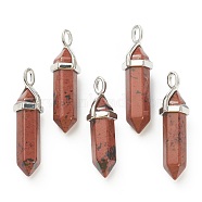 Synthetic Mahogany Obsidian Pendants, with Platinum Tone Brass Findings, Bullet, 39.5x12x11.5mm, Hole: 4.5x2.8mm(G-M378-01P-A03)