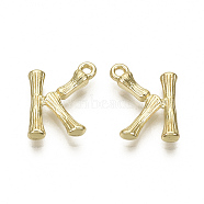 Alloy Pendants, Cadmium Free & Nickel Free & Lead Free, Bamboo Initial Letter, Real 18K Gold Plated, Letter.K, K:15x12x3mm, Hole: 1.5mm(X-PALLOY-S137-001K-NR)