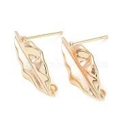 Brass Stud Earring Finding, with Vertical Loop, Leaf, Real 18K Gold Plated, 20.5x10.5mm, Hole: 1.2mm, Pin: 0.7mm(KK-C031-36G)