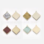 Smooth Surface Alloy Pendants, with Resin, Rhombus, Matte Gold Color, Mixed Color, 31x28x3mm, Hole: 2mm(PALLOY-T067-05)