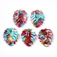 Cellulose Acetate(Resin) Pendants, Tropical Leaf Charms, Monstera Leaf, Colorful, 26x20~21x4mm, Hole: 1.2mm(KY-S163-121A)