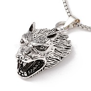 Alloy Wolf Pendant Necklace with 201 Stainless Steel Box Chains, Gothic Jewelry for Men Women, Antique Silver & Stainless Steel Color, 23.62 inch(60cm)(NJEW-E016-06AS)