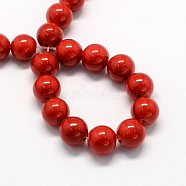 Natural Dyed Mashan Jade Gemstone Bead Strands, Round, Red, 6mm, Hole: 1mm, about 66pcs/strand, 15.7 inch(X-G-R272-6mm-01)
