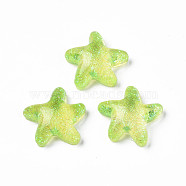 Translucent Acrylic Cabochons, with Glitter Powder, Starfish, Yellow Green, 20.5x21x7.5mm(TACR-N006-06D)