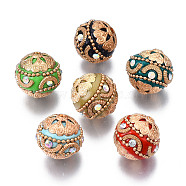 Handmade Indonesia Beads, with Alloy Findings and Iron Chain, Round, Antique Silver, Mixed Color, 20x19.5mm, Hole: 2mm(IPDL-E010-10-G)