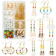 SUNNYCLUE DIY Natural Shell Drop Earring Making Kit, Including Glass Pearl & Seed Beads, Shell Pearl & Cowrie Shell Beads, Shell Pendant, Brass Beads & Hoop Earring Pendant & Jump Rings & Pin & Earring Hooks, Mixed Color, Shell: 12pcs/box(DIY-SC0018-43)