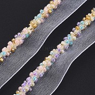 Organza Ribbon, with Glass Seed Beads, Garment Accessories, Light Salmon, 16~19mm(ORIB-N002-001B)