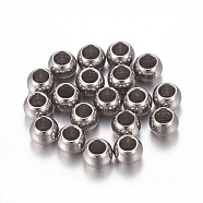 201 Stainless Steel Beads, Round, Stainless Steel Color, Hole: 1.5mm, 3x2mm(STAS-F170-06P-B)