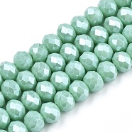 Electroplate Glass Beads Strands, Pearl Luster Plated, Faceted, Rondelle, Medium Aquamarine, 4x3mm, Hole: 0.4mm, about 123~127pcs/strand, 17~17.5 inch(43~44cm)(EGLA-A034-P4mm-A20)