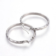 304 Stainless Steel Hoop Earrings, Bumpy, Stainless Steel Color, 36x35x3mm, Pin: 1.2x0.7mm(EJEW-L215-36P)