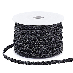 Elite 10m 3-Ply PU Leather Braided Cord, with 1Pc Plastic Spools, Black, 5x1.5mm(LC-PH0001-07B)