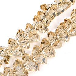Electroplate Transparent Glass Beads Strands, Pearl Luster Plated, Faceted Triangle, BurlyWood, 4.5x4.5x5.5mm, Hole: 1.2mm, about 88~89pcs/strand, 10.83''~11.02''(27.5~28cm)(EGLA-P052-02A-PL02)