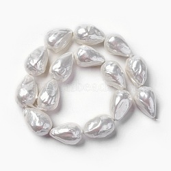 Shell Pearl Beads Strands, Drop, Seashell Color, 22~27x17~19mm, Hole: 0.8mm, about 15~18pcs/strand, 15.3 inch(39cm)(BSHE-O018-06)