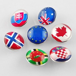 Platinum Color Brass Jewelry Snap Buttons, with Glass Cabochons, Flat Round with Flag, Mixed Color, 18x10mm, Knob: 5mm(X-GLAA-S027-M)