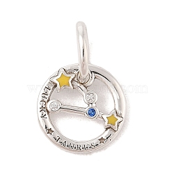 Luminous 925 Sterling Silver Rhinestone Constellation Charms, Glow in the Dark Enamel Constellation Charms with Oval Jump Rings, Antique Silver, Taurus, 11.5x2mm, Hole: 4x5mm(STER-H114-01AS-05)