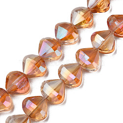 Electroplate Transparent Glass Beads Strands, Faceted, Teardrop, BurlyWood, 10.5x12x6.5mm, Hole: 1mm, about 60pcs/strand, 25.59 inch(65cm)(EGLA-N002-36-C03)