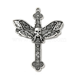 Tibetan Style Alloy Big Pendants, Cross with Moth Charm, Antique Silver, 54x40.5x2.5mm, Hole: 1.6mm(TIBE-P002-04AS)