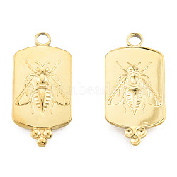 Ion Plating(IP) 201 Stainless Steel Pendants, Rectangle with Bees, Real 18K Gold Plated, 29x14x2mm, Hole: 2.5mm(STAS-N098-260LG)
