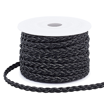Elite 10m 3-Ply PU Leather Braided Cord, with 1Pc Plastic Spools, Black, 5x1.5mm