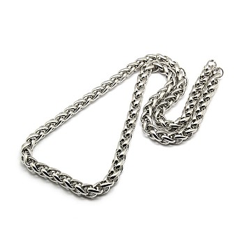 Fashionable 304 Stainless Steel Wheat Chain Necklaces for Men, with Lobster Claw Clasps, Stainless Steel Color, 29.92 inch(76cm)x10mm