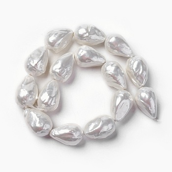 Shell Pearl Beads Strands, Drop, Seashell Color, 22~27x17~19mm, Hole: 0.8mm, about 15~18pcs/strand, 15.3 inch(39cm)
