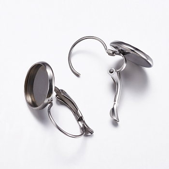 304 Stainless Steel Leverback Earring Findings, Flat Round, Stainless Steel Color, 23~26x14x2mm, Pin: 1mm