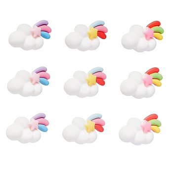 30Pcs 5 Colors Resin Cabochons, Cloud & Meteor with Rainbow, Mixed Color, 29x16mm