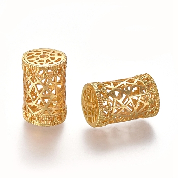Hollow Brass Beads, Column, Real 18K Gold Plated, 18.5x12mm, Hole: 2mm