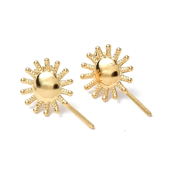 Ion Plating(IP) 304 Stainless Steel Sun Stud Earrings for Women, Real 18K Gold Plated, 25x15.5mm, Pin: 0.7mm