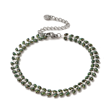 Brass Enamel Link Cobs Chains Bracelets with Paillettes for Women, Platinum, 9-7/8 inch(25.1cm)