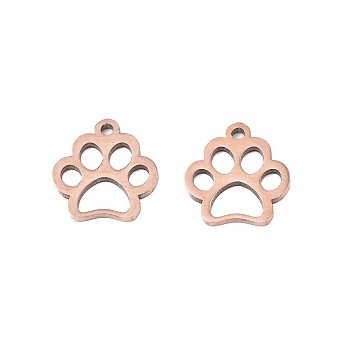 304 Stainless Steel Charms, Dog Paw Prints, Rose Gold, 12.9x11.8x1mm, Hole: 1.3mm