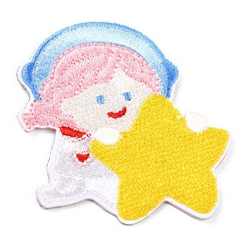 Computerized Embroidery Cloth Self Adhesive Patches, Stick On Patch, Costume Accessories, Appliques, Girl with Star, Colorful, 56x45.5x1.5mm
