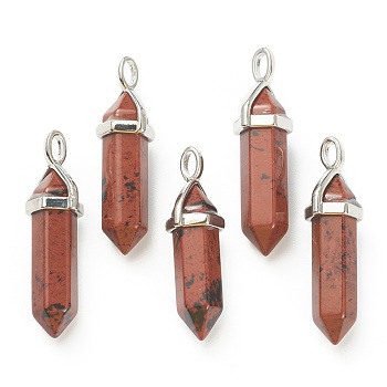 Synthetic Mahogany Obsidian Pendants, with Platinum Tone Brass Findings, Bullet, 39.5x12x11.5mm, Hole: 4.5x2.8mm