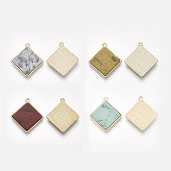 Smooth Surface Alloy Pendants, with Resin, Rhombus, Matte Gold Color, Mixed Color, 31x28x3mm, Hole: 2mm