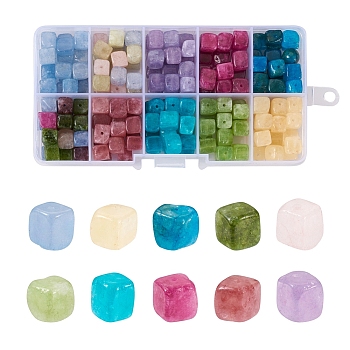 200 Pcs 10 Color Natural Mixed Beads, Cube, 7~8x7~8x7~8mm, Hole: 0.9mm, 10 color, 20pcs/color, 200pcs