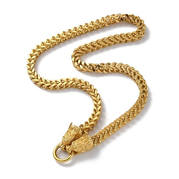 Ion Plating(IP) 304 Stainless Steel Snake Chain Necklaces, with Dragon Heads Clasps, Golden, 23.82 inch(60.5cm)