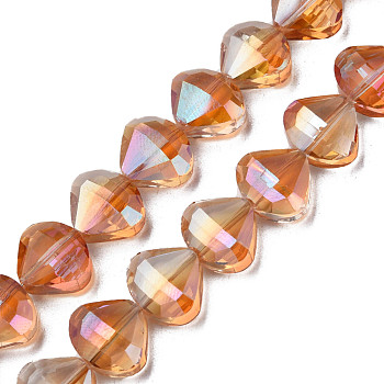 Electroplate Transparent Glass Beads Strands, Faceted, Teardrop, BurlyWood, 10.5x12x6.5mm, Hole: 1mm, about 60pcs/strand, 25.59 inch(65cm)