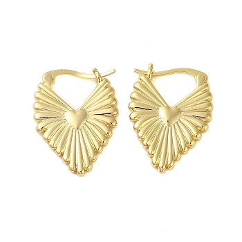 Heart Brass Hoop Earrings for Women, Real 18K Gold Plated, 28x2.5mm