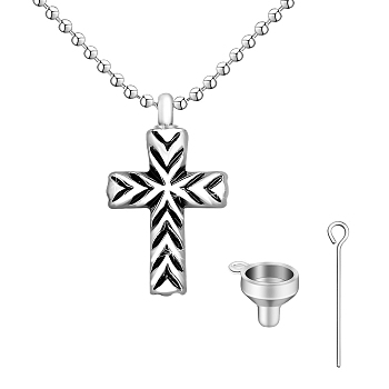 Enamel Cross Urn Ashes Necklace, Brass Pendant Necklace for Women, Antique Silver, 19.69 inch(50cm)
