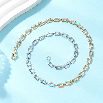 Two Tone Brass Rectangle Link Chain Necklaces, with 304 Stainless Steel Clasps, Platinum & Golden, 16.14 inch(41cm)
